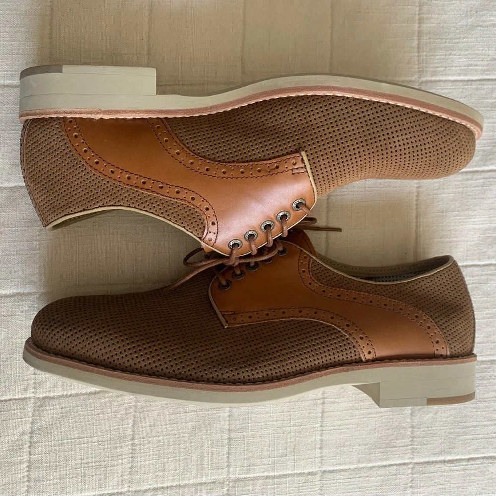 Johnston & Murphy Mens Tan Sheepskin Perforated Oxfords‎ Size 9